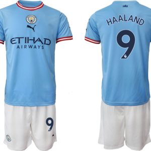 Manchester City Heimtrikot 2022/2023 blau weiß Trikotsatz mit Aufdruck HAALAND 9