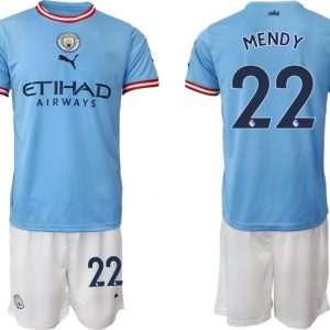 Manchester City Heimtrikot 2022/2023 blau weiß Trikotsatz mit Aufdruck MENDY 22