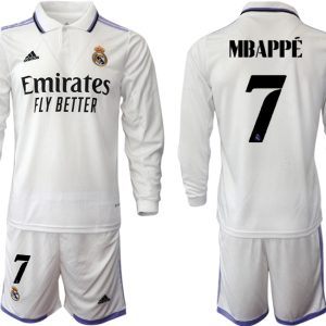 MBAPPÉ 7 Real Madrid Trikots 2022-23 Heimtrikot Weiß Langarm + Kurze Hosen