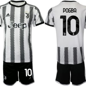 Neues Juventus 2022-23 Heimtrikot Schwarz Weiß Kurzarm + Kurze Hosen POGBA 10