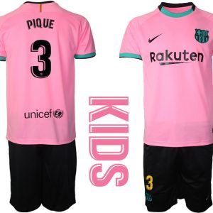 PIQUE 3 FC Barcelona 2020-2021 Ausweichtrikot Set rosa Kurzarm + schwarz Kurze Hosen