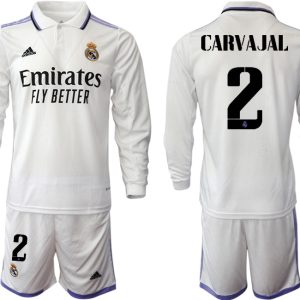 Real Madrid Trikots 2022-23 Heimtrikot Weiß Langarm + Kurze Hosen mit Aufdruck CARVAJAL 2