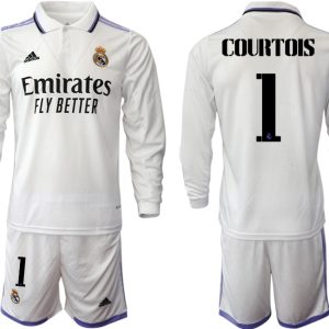 Real Madrid Trikots 2022-23 Heimtrikot Weiß Langarm + Kurze Hosen mit Aufdruck COURTOIS 1