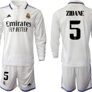 Real Madrid Trikots 2022-23 Heimtrikot Weiß Langarm + Kurze Hosen mit Aufdruck ZIDANE 5