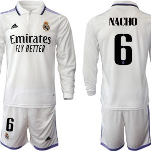 Real Madrid Trikots 2022-23 Heimtrikot Weiß Langarm + Kurze Hosen mit NACHO 6