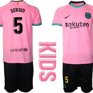 SERGIO 5 FC Barcelona 2020-2021 Ausweichtrikot Set rosa Kurzarm + schwarz Kurze Hosen