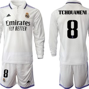 TCHOUAMENI 8 Real Madrid Trikots 2022-23 Heimtrikot Weiß Langarm + Kurze Hosen