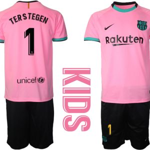 TERSTEGEN 1 FC Barcelona 2020-2021 Ausweichtrikot Set rosa Kurzarm + schwarz Kurze Hosen