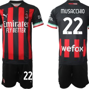 AC Milan Heimtrikot 2022/23 Schwarz Rot Trikotsatz für Herren Bestellen mit Aufdruck MUSACCHIO 22