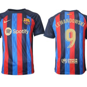 FC Barcelona 2022/23 Home Kit Heimtrikot Kurzarm Fussballtrikots LEWANDOWSKI 9