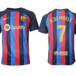 FC Barcelona 2022/23 Home Kit Heimtrikot Kurzarm Fussballtrikots O.DEMBELE 7