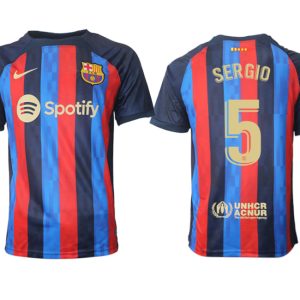 FC Barcelona 2022/23 Home Kit Heimtrikot Kurzarm Fussballtrikots SERGIO 5