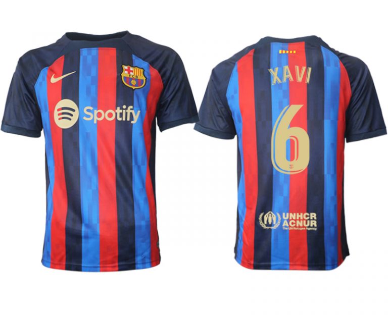FC Barcelona 2022/23 Home Kit Heimtrikot Kurzarm Fussballtrikots XAVI 6