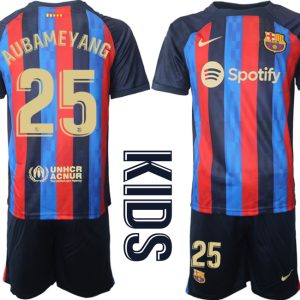 FC Barcelona Kinderheim Trikot 2022/23 Navy Blau Fußballtrikots Set mit Aufdruck AUBAMEYANG 25