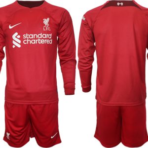 FC Liverpool 2022-23 Heimtrikot in rot Langarm + Kurze Hosen Günstige Fußballtrikots