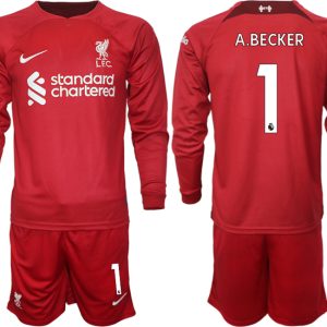 FC Liverpool 2022-23 Heimtrikot in rot Langarm + Kurze Hosen mit Aufdruck A.BECKER 1