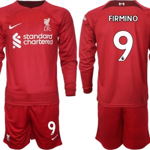 FC Liverpool 2022-23 Heimtrikot in rot Langarm + Kurze Hosen mit Aufdruck FIRMINO 9