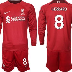 FC Liverpool 2022-23 Heimtrikot in rot Langarm + Kurze Hosen mit Aufdruck GERRARD 8