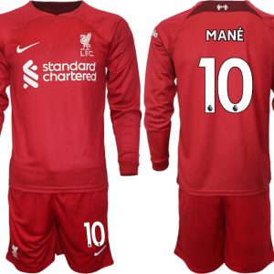 FC Liverpool 2022-23 Heimtrikot in rot Langarm + Kurze Hosen mit Aufdruck MANÉ 10