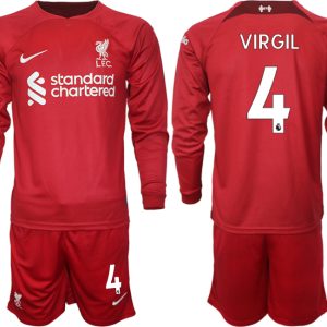 FC Liverpool 2022-23 Heimtrikot in rot Langarm + Kurze Hosen mit Aufdruck VIRGIL 4