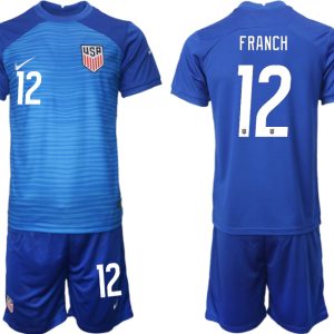 FRANCH 12 United States Auswärtstrikot WM 2022 blau USA Trikotsatz Kurzarm + Kurze Hosen