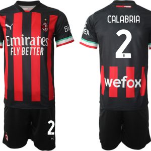 Fußballtrikot für Herren AC Milan Heimtrikot 2022/23 Schwarz Rot Kurzarm + Kurze Hosen CALABRIA 2