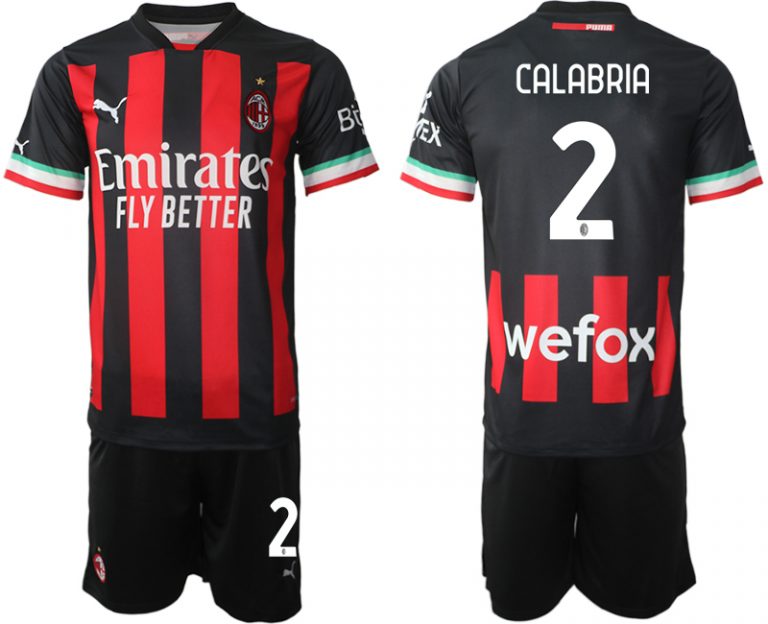 Fußballtrikot für Herren AC Milan Heimtrikot 2022/23 Schwarz Rot Kurzarm + Kurze Hosen CALABRIA 2