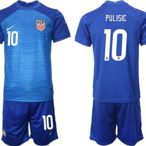 Fußballtrikot für Herren United States Away Kit WM 2022 USA blau Trikotsatz PULISIC 10