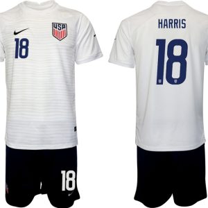 Fußballtrikot für Herren USA Heimtrikot WM 2022 Weiß Schwarz Fußballtrikots Set HARRIS 18