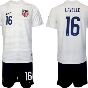 Fußballtrikot für Herren USA Heimtrikot WM 2022 Weiß Schwarz Fußballtrikots Set LAVELLE 16