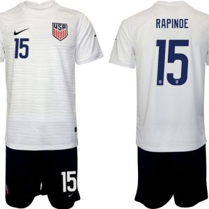 Fußballtrikot für Herren USA Heimtrikot WM 2022 Weiß Schwarz Fußballtrikots Set RAPINOE 15