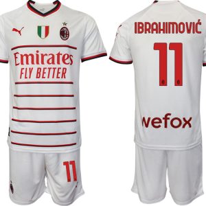 Fußballtrikot Herren Sale AC Milan Auswärtstrikot 2022/23 Weiß Trikotsatz IBRAHIMOVIĆ 11