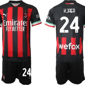 Günstig AC Milan Heimtrikot 2022/23 Schwarz Rot Trikotsatz für Herren Bestellen mit Aufdruck KJAER 24