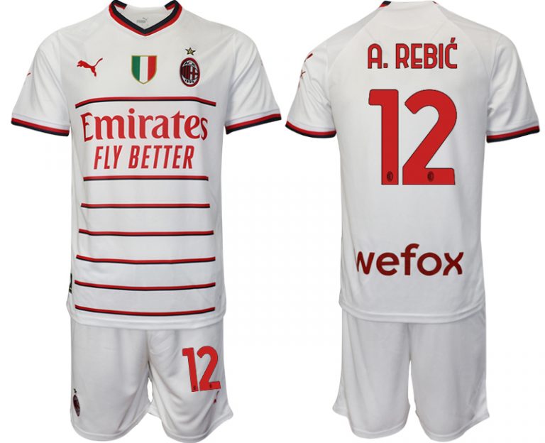 Herren AC Milan Auswärtstrikot 2022/23 Weiß Trikotsatz Fußball Trikot Outlet A.REBIĆ 12