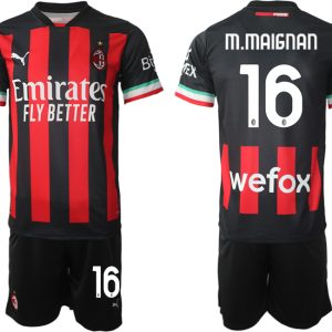 Herren AC Milan Heimtrikot 2022/23 Schwarz Rot Günstig Fußballtrikots Set M.MAIGNAN 16