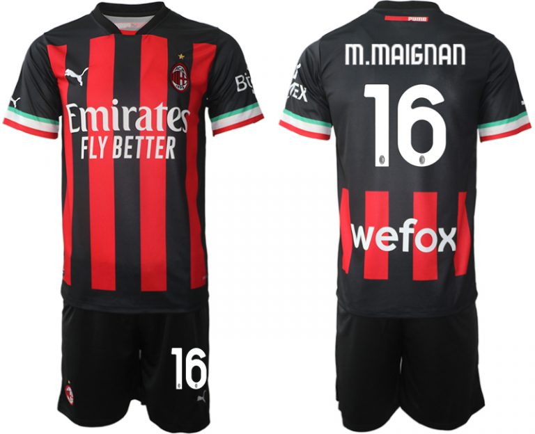 Herren AC Milan Heimtrikot 2022/23 Schwarz Rot Günstig Fußballtrikots Set M.MAIGNAN 16