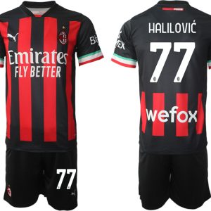 Herren AC Milan Heimtrikot 2022/23 Schwarz Rot Trikotsatz Bestellen mit Aufdruck HALILOVIĆ 77