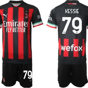 Herren AC Milan Heimtrikot 2022/23 Schwarz Rot Trikotsatz Bestellen mit Aufdruck KESSIE 79