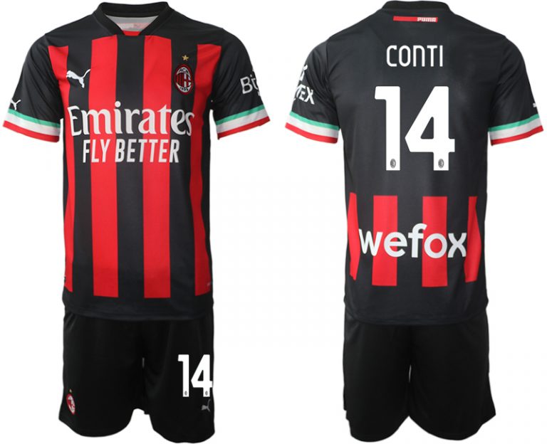 Herren AC Milan Heimtrikot 2022/23 Schwarz Rot Trikotsatz Kaufen mit Namen CONTI 14