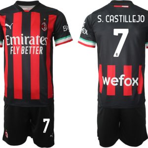 Herren AC Milan Heimtrikot 2022/23 Schwarz Rot Trikotsatz mit Aufdruck S.CASTILLEJO 7