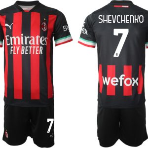 Herren AC Milan Heimtrikot 2022/23 Schwarz Rot Trikotsatz mit Aufdruck SHEVCHENKO 7