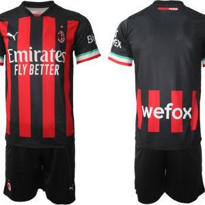 Herren AC Milan Heimtrikot 2022/23 Trikotsatz Schwarz Rot Kurzarm + Kurze Hosen