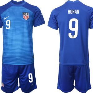 Herren Fußballtrikot United States Away Kit für die WM 2022 USA Trikot blau Trikotsatz HORAN 9