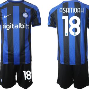 Herren Fussballtrikots Inter Mailand 2022-2023 Heimtrikot Blau Kurzarm + Kurze Hosen ASAMOAH 18