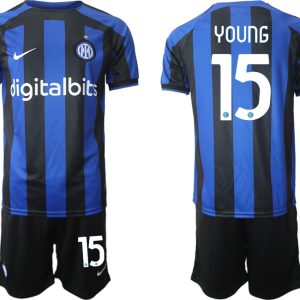 Herren Fussballtrikots Inter Mailand 2022-2023 Heimtrikot Blau Kurzarm + Kurze Hosen YOUNG 15