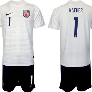 Herren Fussballtrikots USA Heimtrikot WM 2022 T-shirt Weiß Schwarz mit Aufdruck NAEHER 1