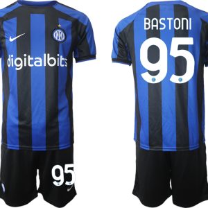 Herren Inter Mailand 2022-2023 Heimtrikot Blau Kurzarm + Kurze Hosen BASTONI 95