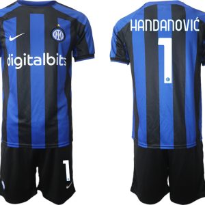 Herren Inter Mailand 2022-2023 Heimtrikot Blau Kurzarm + Kurze Hosen HANDANOVIĆ 1