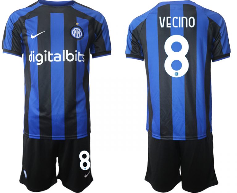 Herren Inter Mailand 2022-2023 Heimtrikot Blau Trikotsatz Online Bestellen mit Aufdruck VECINO 8