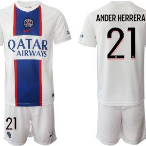 Herren Paris Saint Germain PSG Auswärtstrikot 2022/23 Weiß Trikotsatz mit Aufdruck ANDER HERRERA 21